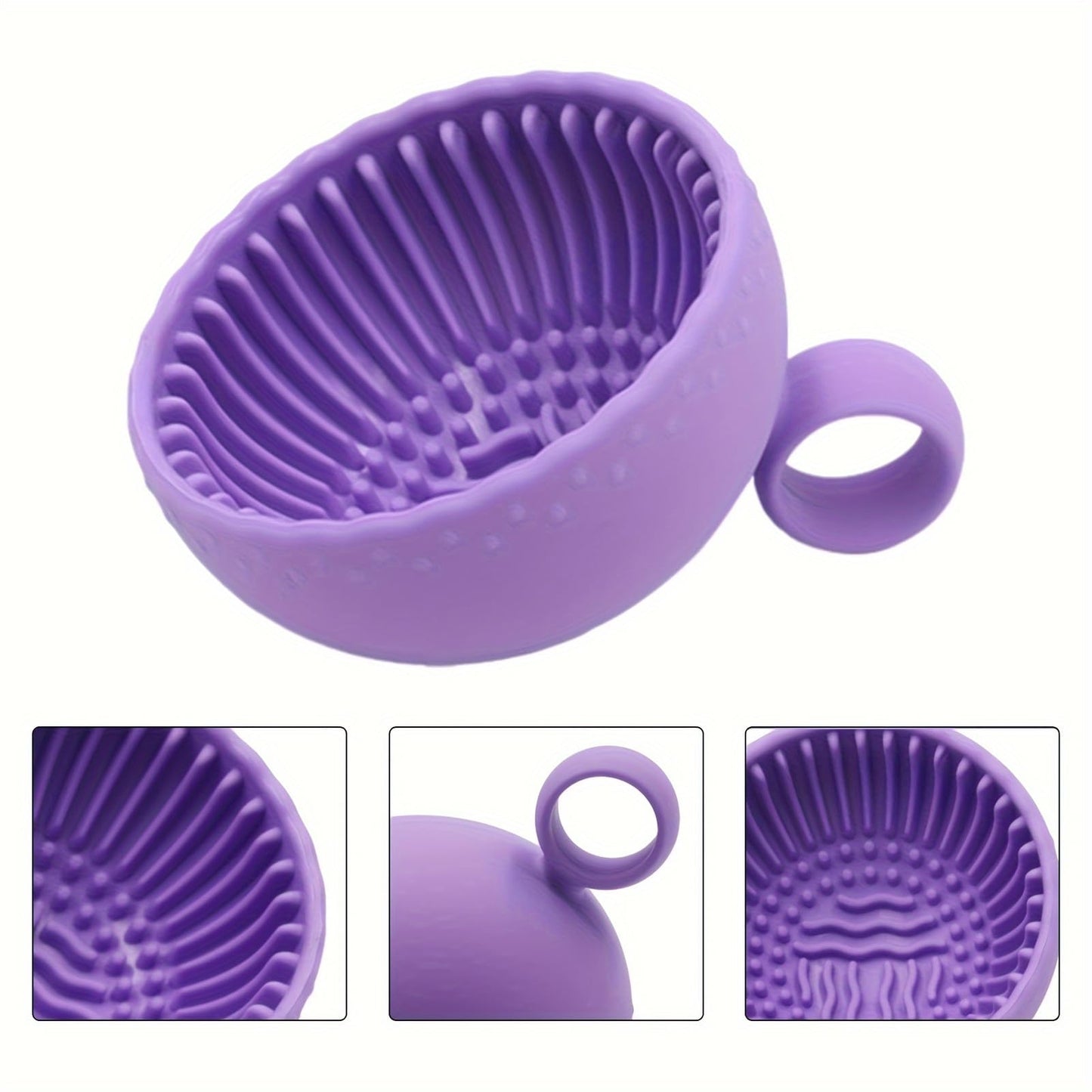1pc Makeup Brush Cleaning Bowl, Solid Color Silicone Scrubber Pad, Silicone Makeup Brush Cleaner Bowl, Brush Cleaning Mat For Cleaning Eyebrow Facial Brow Blush Eye Brushes (Purple)