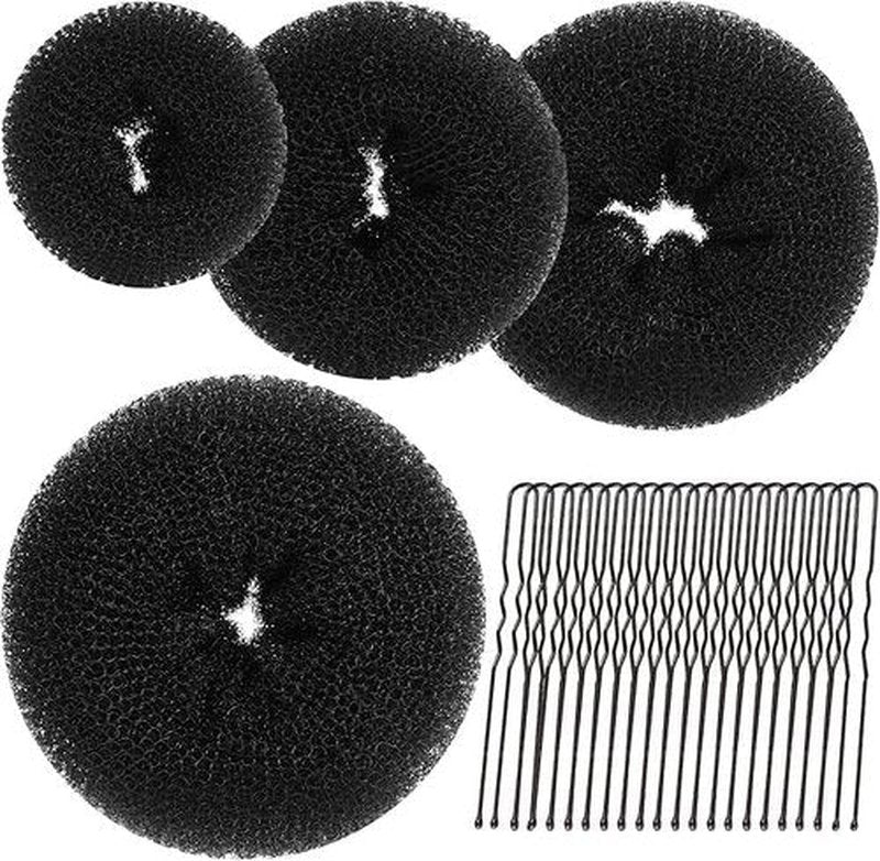 Donut Hair Bun Maker - 4pcs Hair Bun Maker for Kids Easy Ballet and Sock Buns 20pcs Bobby Pins Black