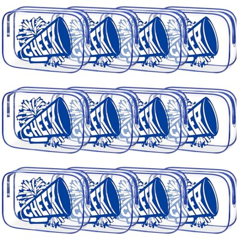 Kacctyen 12 Pcs Cheer Makeup Bag Cheer Gifts Bulk for Team 7 x 4.7 x 2.4'' Cosmetic Bag Cheerleader PVC Makeup Case Clear Toiletry Zipper Pouch for Cheerleading Teammates Party Supplies(Dark Blue)