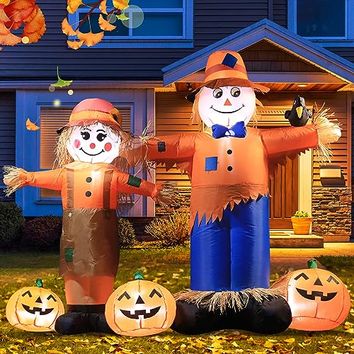 6ft Inflatable Halloween Pumpkin & Scarecrow Decor with LED Lights - Fall Yard Decoration - Variation of Scarecrow-Two
