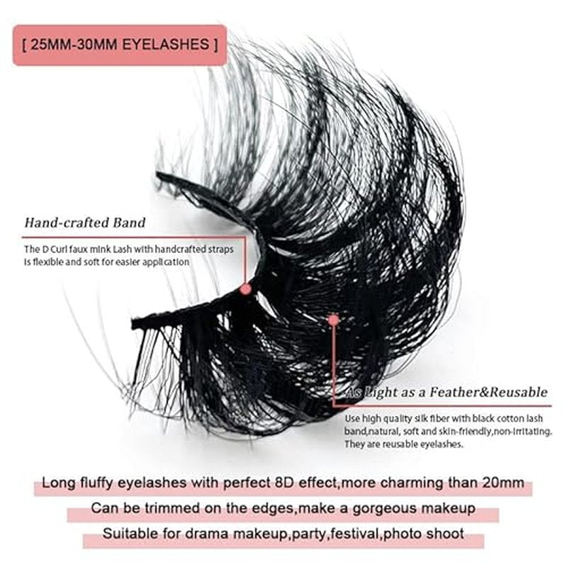 Lashes Eyelashes Long False Faux Mink Look Like Lash Extensions D Curl Wholesale Dramatic 3D 25mm-30mm Wispy Fluffy Strips Fake Eyelash Bulk Amazing For Women (5 Pairs 30mm set1)