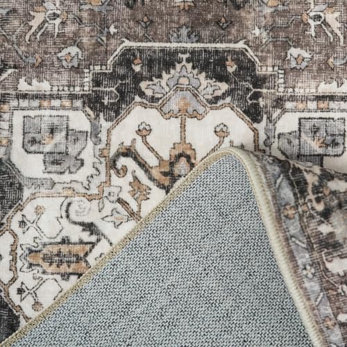 3' x 20' Washable Hallway Runner Rug Beige Non-Slip Distressed Floor Carpet