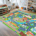 Green Town City 5x7 ft Car Play Mat for Kids Room - Traffic Road Rug for Imaginative Play