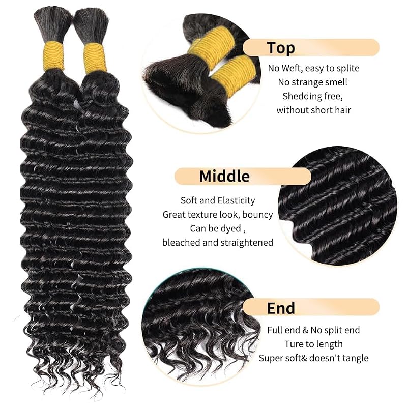 Natural Curly Boho Braiding Hair 16 Inch - 110g Human Hair Extensions, Deep Wave, Reusable, Tangle-Free