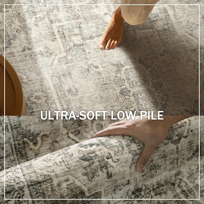 Palohom 5' x 7' Brown & Cream Washable Vintage Area Rug - Non-Slip, Soft, Stain-Resistant for Living Room & Bedroom