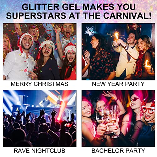 Body Glitter Gel, 6 Colors Body Face Glitter Gel Set for Skin & Hair, Shimmer Liquid Eyeshadow Festival Glitter Makeup, Sparkles Rave Accessories for Holiday, Concerts, Party, Mermaid Series Set