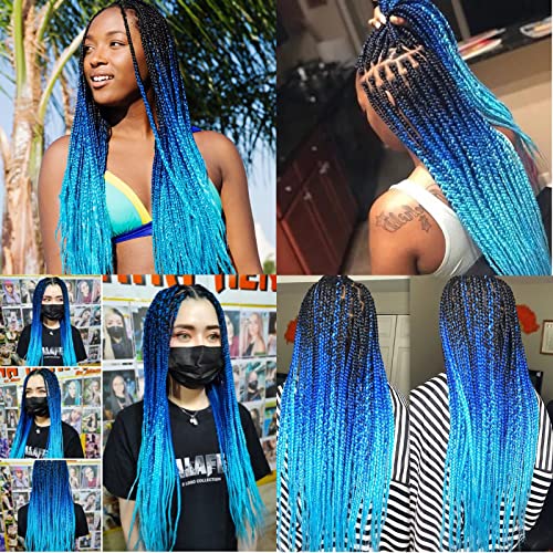 Pre-Stretched Braiding Hair 36 Inch 8 Packs - Mixed Black, Dark Blue, Light Blue