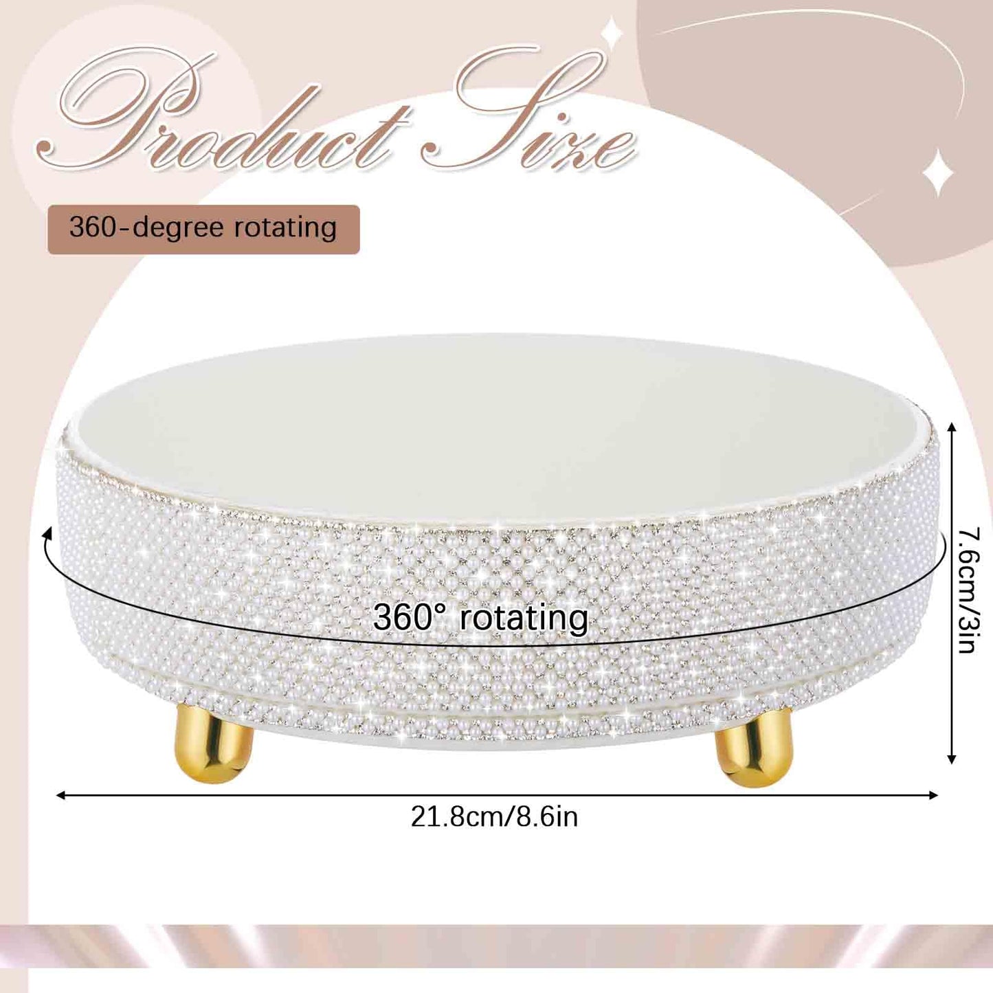 Honeydak Bling Perfume Makeup Organizer Rhinestone Bathroom Organizers and Storage 360 Rotating Makeup Organizer for Countertop Women Girls Essentials(White,Pearl)