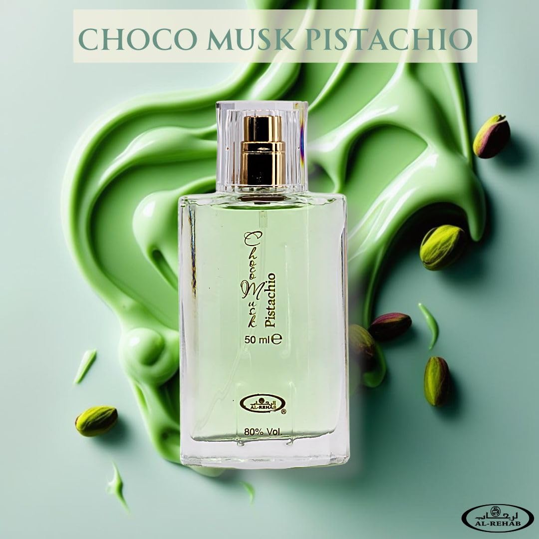 Al-Rehab Choco Musk Pistachio Eau de Parfum for Women & Men - 50ml (1.65 oz) | Nutty Gourmand Perfume with Pistachio, Chocolate & Vanilla | Sweet, Creamy & Addictive | Long-Lasting Arabian Fragrance