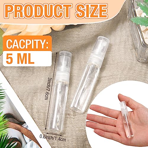 Tanlade 300 Pcs 5ml Mini Spray Bottles Refillable Clear Glass Travel Perfume Atomizer Mouthwash Bottle Cologne Small Sample Containers for Essential Oils, Retailers