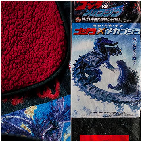 Godzilla Movie Poster Plush Throw Blanket - Oversized Cozy Sherpa Fleece 76x54 Inches