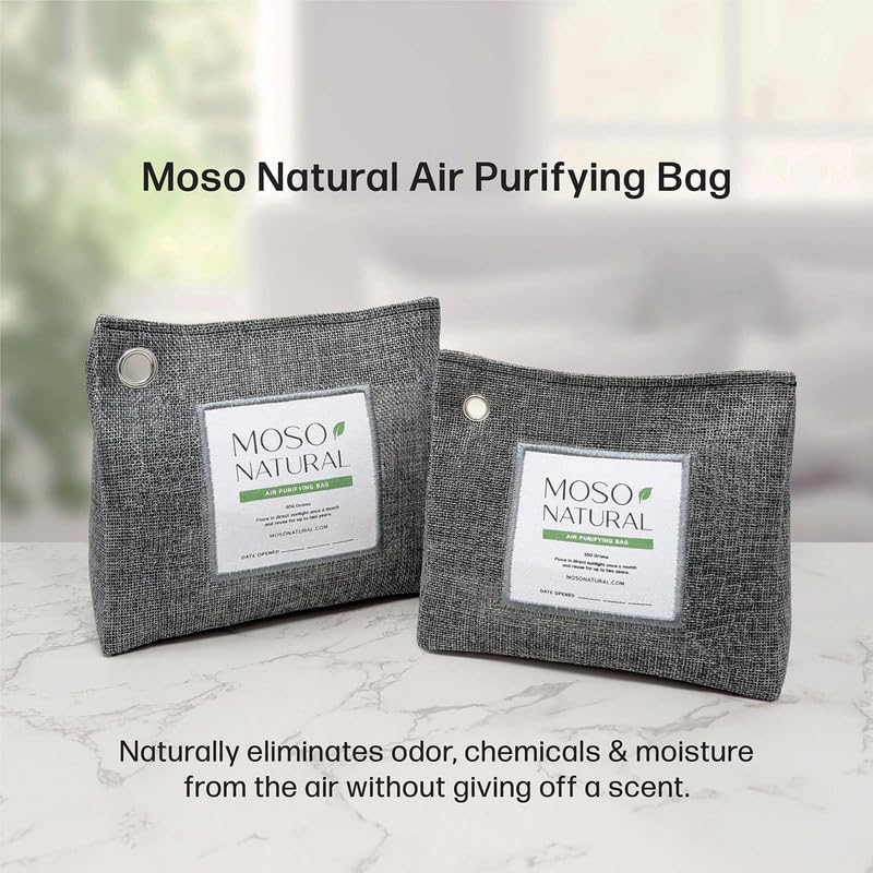 MOSO NATURAL 300g Charcoal Air Purifying Bags Pack of 5 - Odor Absorber for Closets, Bathrooms & Small Spaces