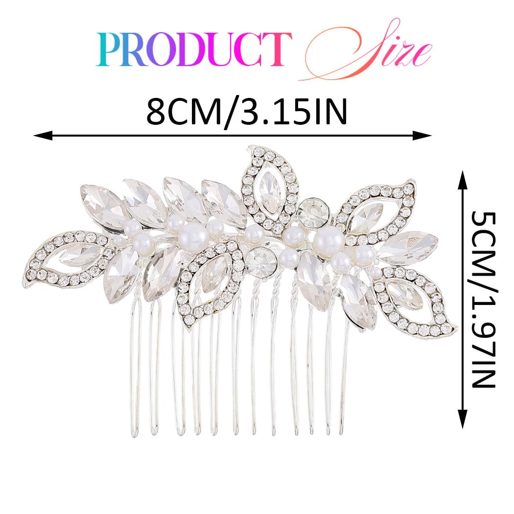 Bessney Silver Crystal Bridal Hair Comb Pearl Wedding Hair Piece Rhinestone Hair Accessories for Women