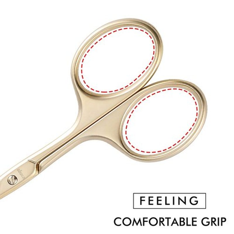 LIVINGO 3.75" Small Safety Facial Nose Hair Scissors, Curved Blade with Rounded Tip Stainless Steel for Manicure Cuticle, Eyebrow, Dry Skin (Gold)