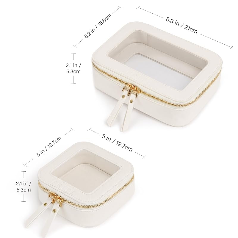 Prite Clear Cosmetic Bag Set - Travel Toiletry Case for Women, Beige - Mini & Standard