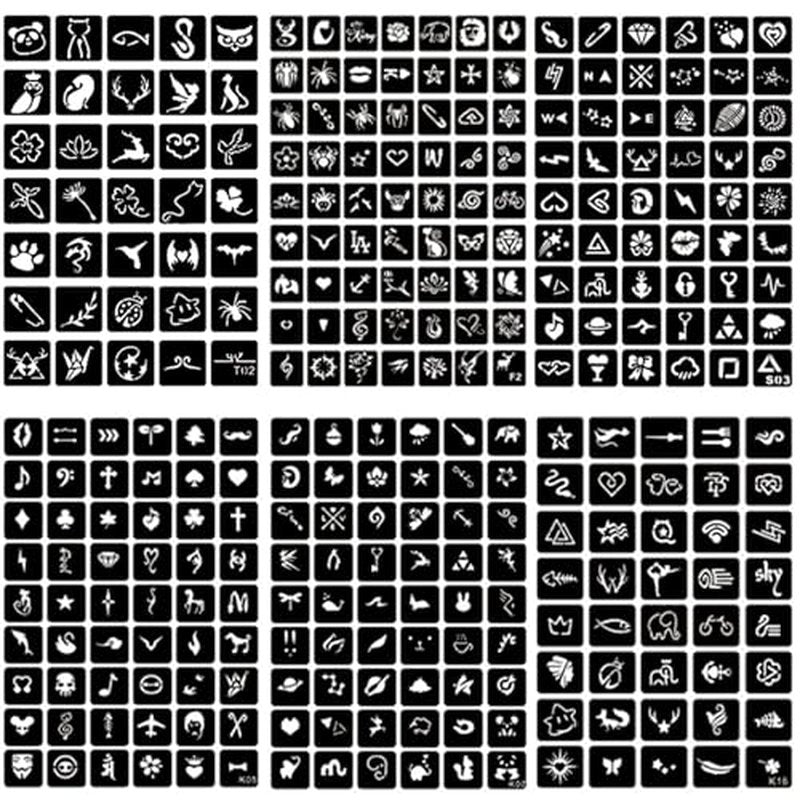 761pcs Temporary Tattoo Stencils, 20 Sheets Face Body Paint Henna Stencils Kit, Glitter Tattoo Stencils for Man Women Birthdays Halloween Christmas Party Favor Supplies