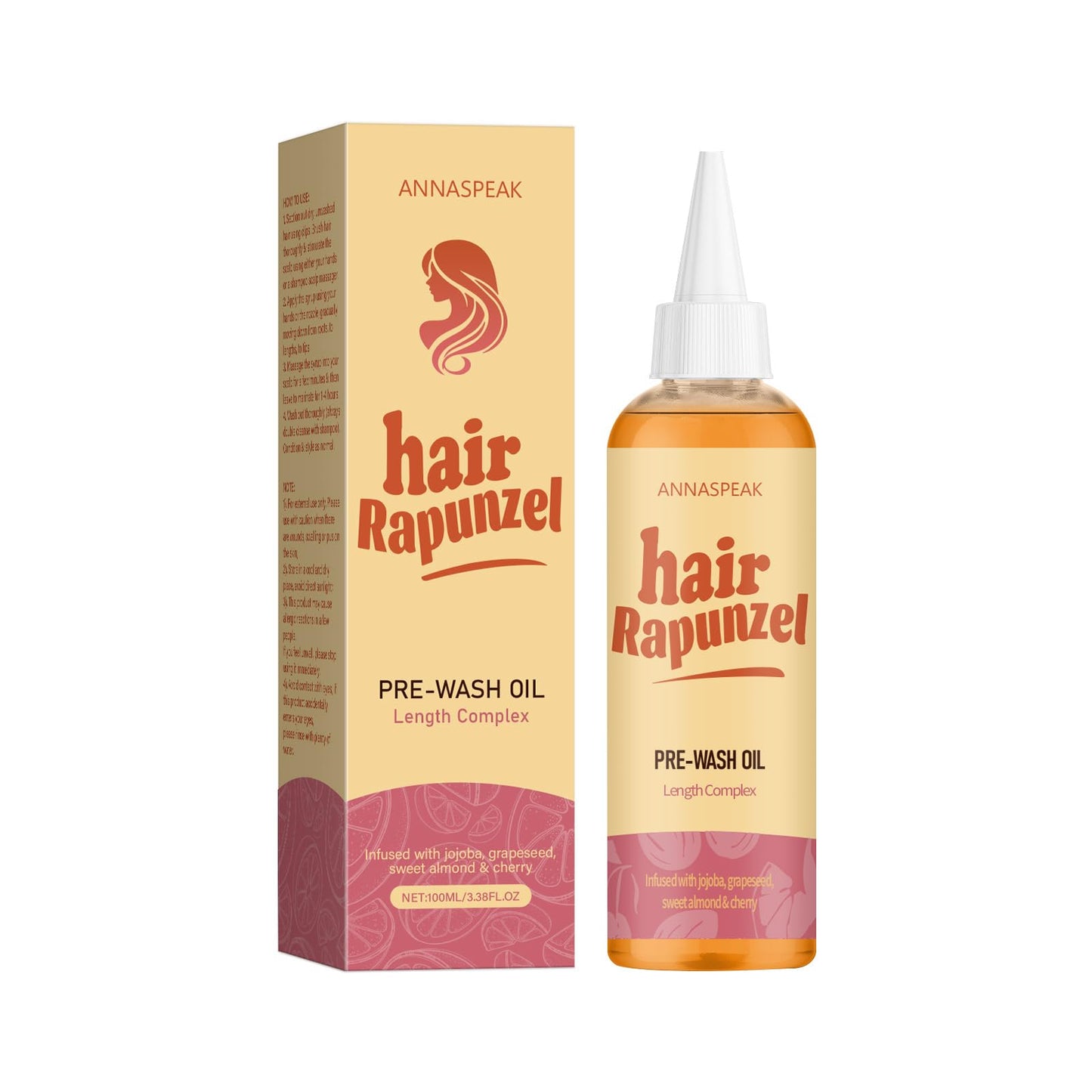 ANNASPEAK Rapunzel Hair syrup, Pink Grapefruit, Jojoba, Sweet Almond, Cherry, for All Hair Types (100ml)