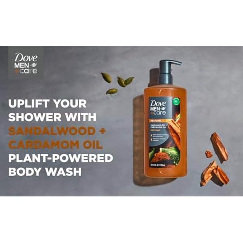 DOVE MEN + CARE Shower Tool For Stronger, Healthy-Feeling Skin Active Clean Scrubs and Exfoliates Body Wash Sandalwood + Cardamom Oil to Rebuild Skin in the Shower