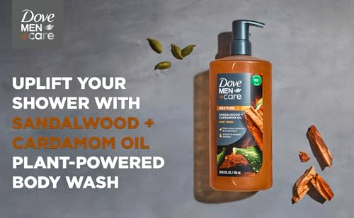DOVE MEN+CARE Body Wash Sandalwood & Cardamom Oil, Hydrating & Rejuvenating, 26 oz