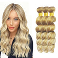 Poirewsa P27/613-L Blonde Human Hair Bundle 14 Inch Deep Wave Highlight