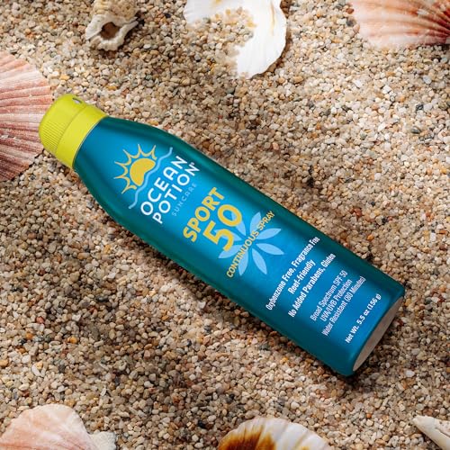 Ocean Potion Sport SPF 50 Continuous Spray 5.5 oz (Pack of 2) – Fragrance-Free, Water-Resistant