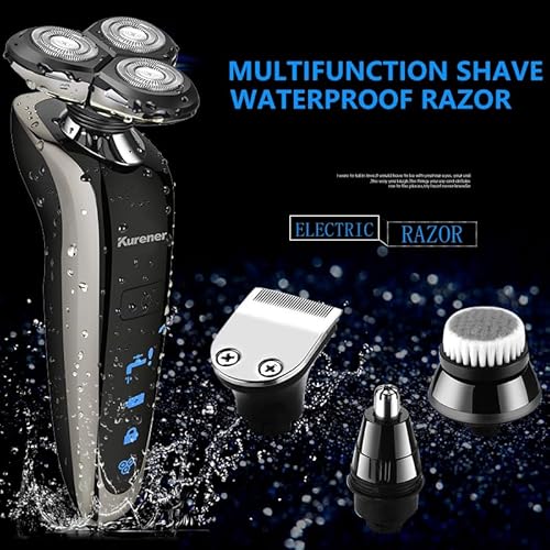 Electric Shaver Razor for Men Rechargeable 100% Waterproof Rotary for Shaving with Nose Trimmer Sideburns Trimmer Face Cleaning Brush
