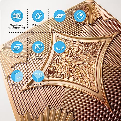 Waterproof 3D Drop Ceiling Tiles - Bronze, 24x24 in, Pack of 12 - Modern Ceiling Decor