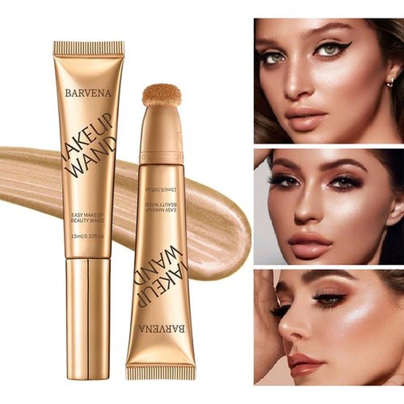 BARVENA Liquid Highlighter Wand，Liquid Highlighter Makeup Wand For Luminous, Glowing Skin, Buildable Formula, Vegan & Cruelty-Free Highlighter stick (Bare Rosé)