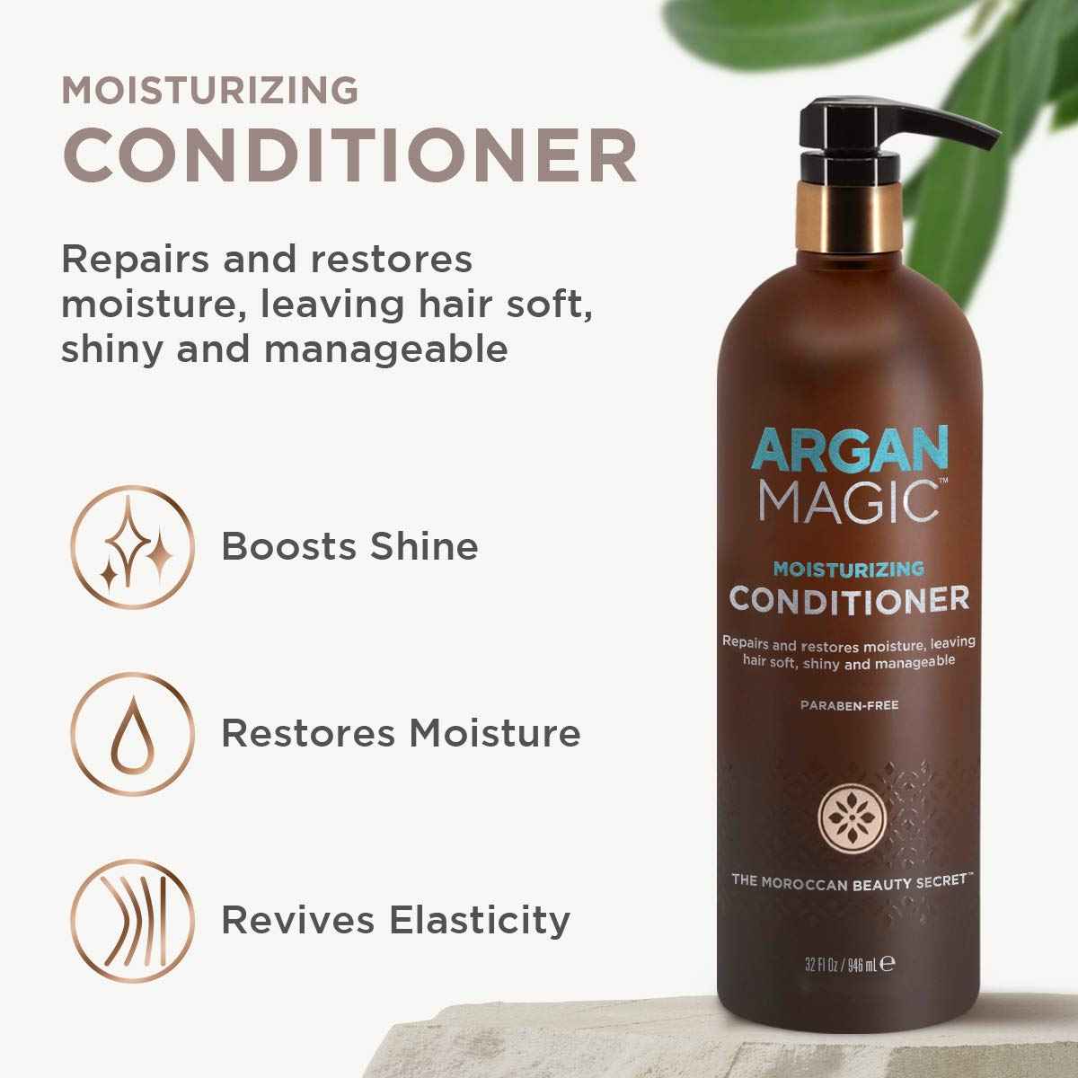 Argan Magic Moisturizing Conditioner - Detangle, Hydrate, and Repair Dry and Chemically-Damaged Hair Types | Nutrient-Rich | Made in the USA, Paraben Free, Cruelty Free (32 oz)