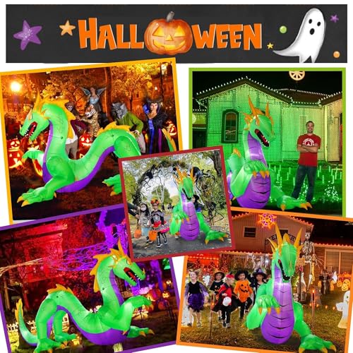 Giant Green 11FT Halloween Inflatable Dragon with LED Lights - Outdoor Yard Decor