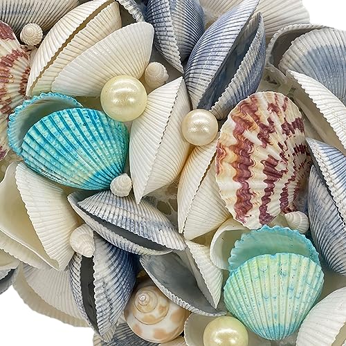 Nautical Seashell Wreath 18-Inch Blue Coastal Beach Home Decor