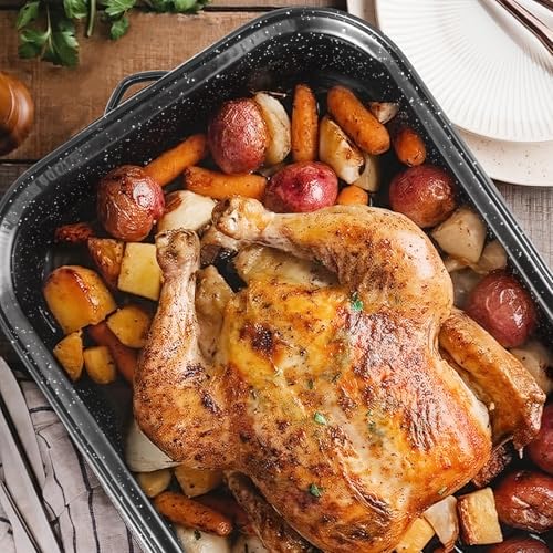 21-Inch Rectangular Roasting Pan with Lid and V-Shaped Rack for Turkey - 25lb Capacity