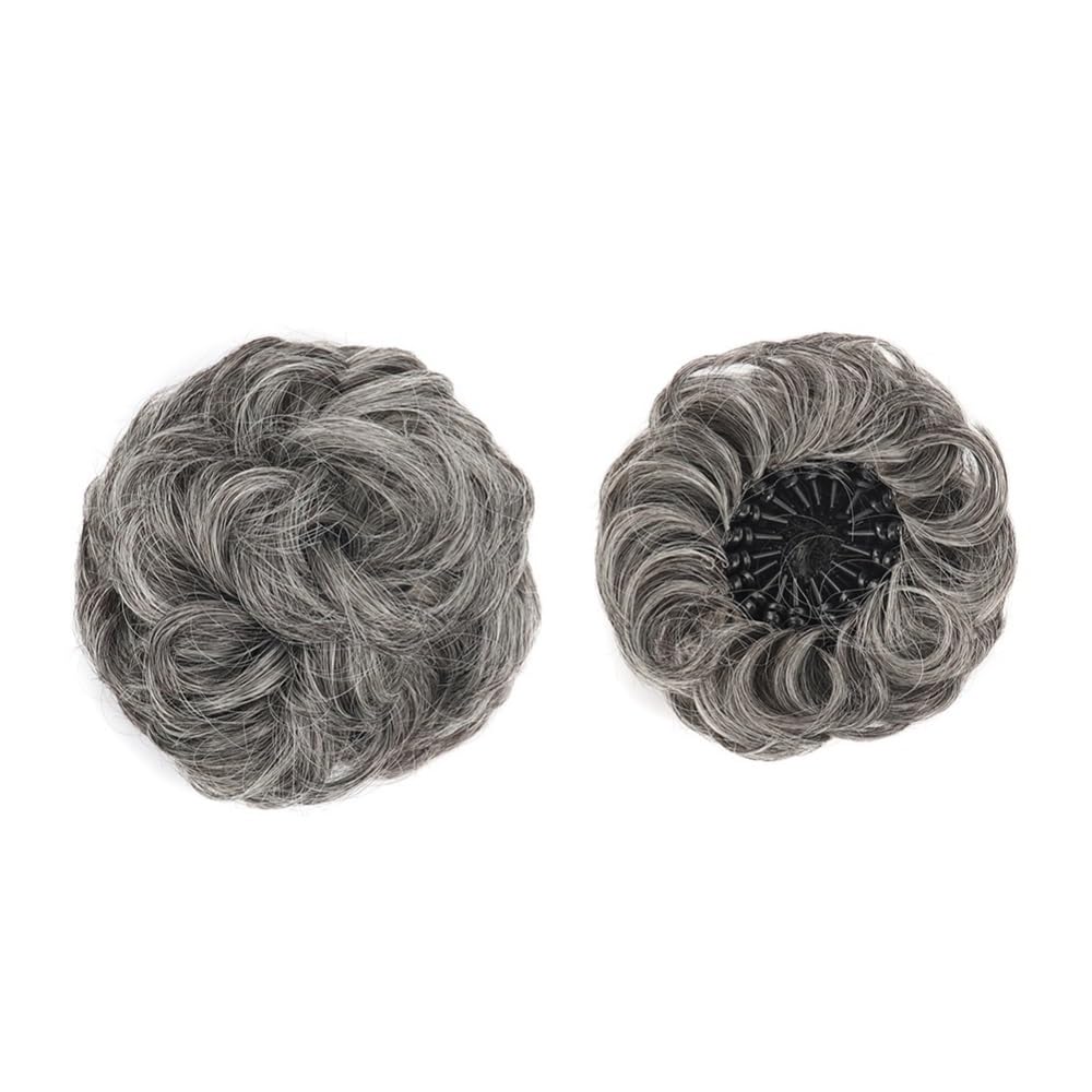 Bun, Synthetic Messy Bun Extensions,Fluffy Chignon, Bird's Nest Design, Retractable Wavy for Women(Dark gray)