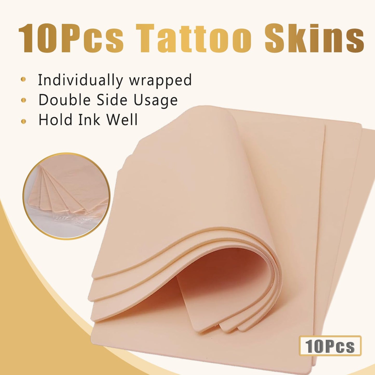 10Pcs Tattoo Fake Skin 3MM - LEEYUKA Thick Practice Tattoo Skin Double Sides 7.4x5.6" Blank Silicone For Beginner And Experienced Artist