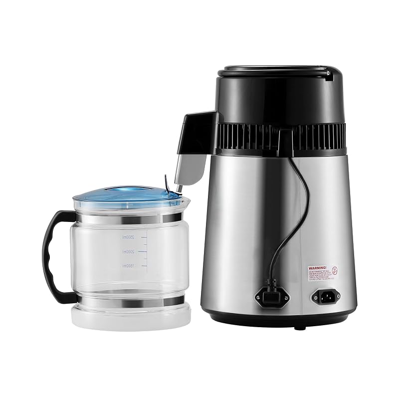 Water Distiller 1.1 Gal, 750W, 304 Stainless Steel w Glass Reservoir – VEVOR, Silver+1.1Gal