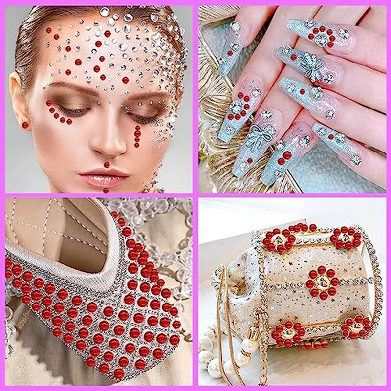 1799 Pcs 4 Sheets Rhinestone Stickers 3/4/5/6 mm Self Adhesive Rhinestones Gems for Face Eyes Makeup Hair Body (Red-3/4/5/6mm)
