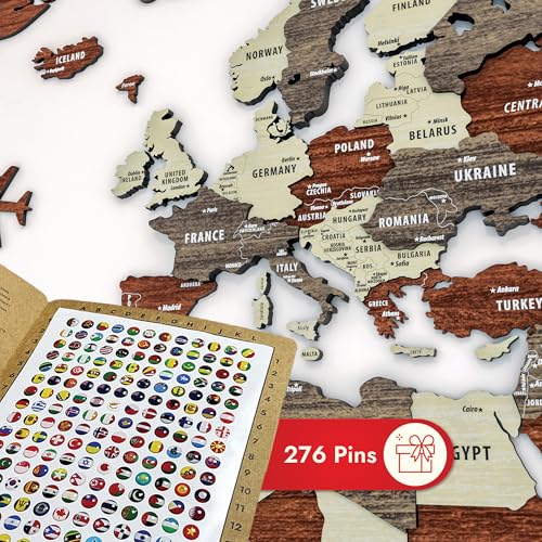 Multilayer 3D Wooden World Map Wall Decor - Travel & Office Gift, Mixed, 39.4 x 21.3 inches