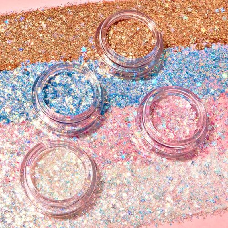 KimChiChic Beauty Glitter Sharts, Chunky Face & Body Glitter, Multi-Use for Hair, Cheeks & Collarbone, Adds Bold, Sparkling Shine, Super Bloom, 2.5g