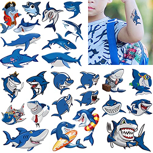 54Pcs Shark Temporary Tattoos, Under Ocean Fish Animals Fake Tattoo Stickers Decorations, Home Activity Classroom School Prizes Rewards, Birthday Party Favor Supplies