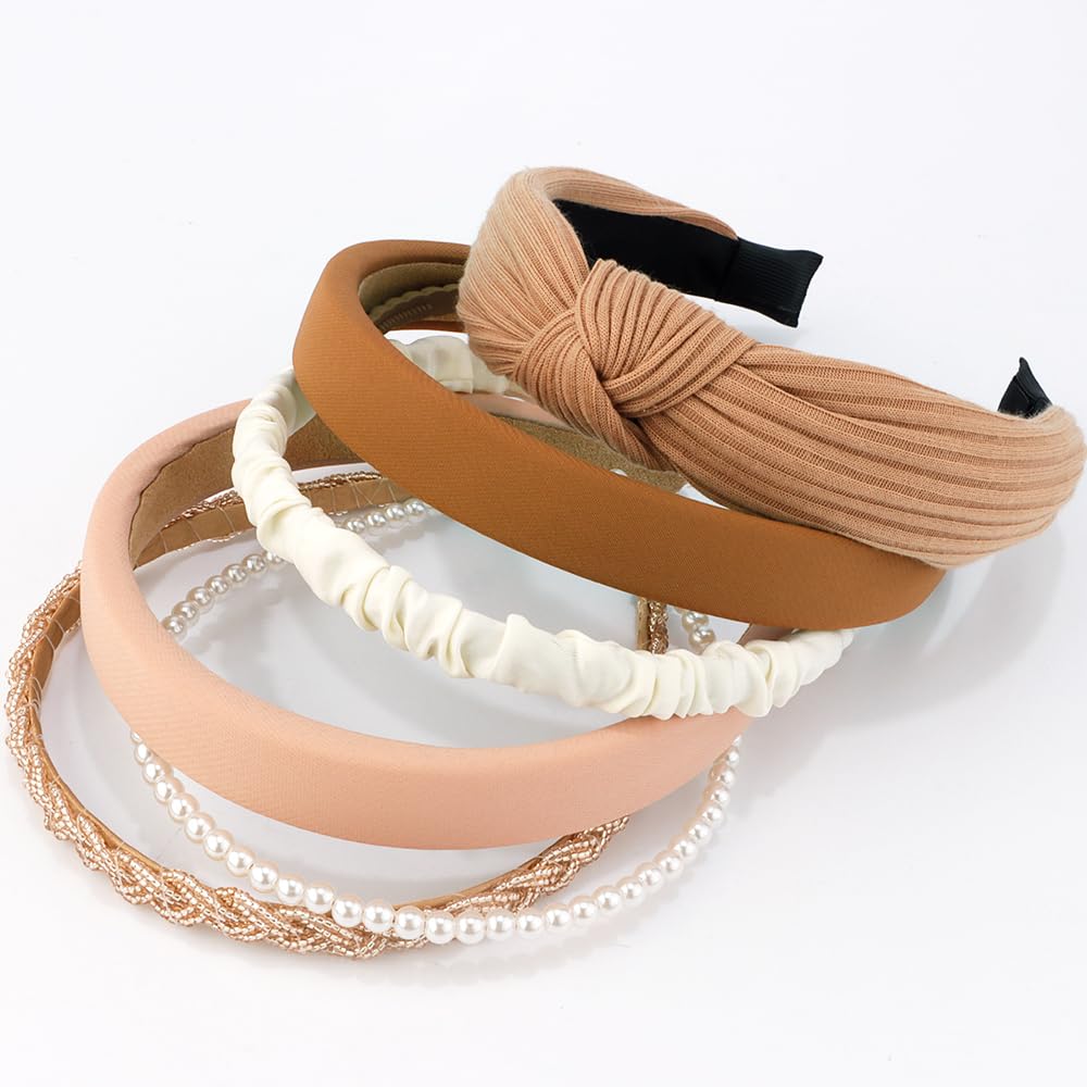 AHONEY 7 Pack Headbands for Women Girls Headbands Trendy Non Slip Hairbands Fashion Hair Accessories Multi-style Headband Pack Diademas Para Mujer (Neutral)