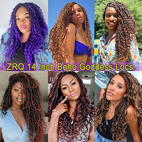 ZRQ 8 Pack Boho Faux Locs Crochet Hair 14 Inch Goddess Locs with Curly Ends, Pre Looped River Locs, Soft Synthetic Extensions, 1B#