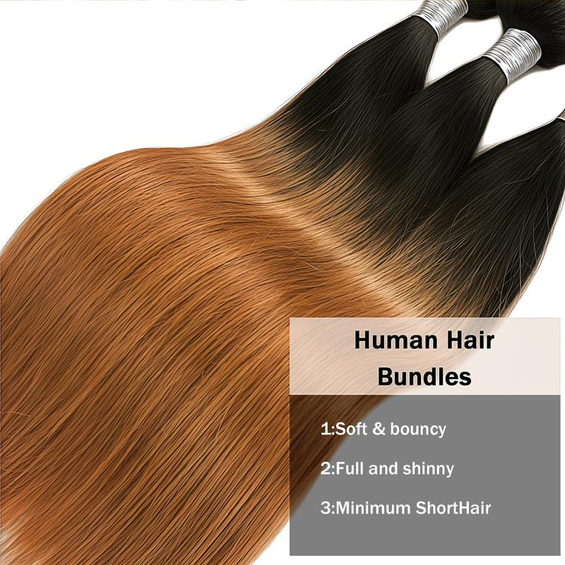 Ombre Brown Human Hair Bundles 10 12 14 Inch - Brazilian Straight Hair