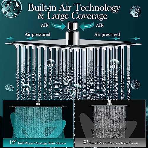 Chrome 12-Inch Rain Shower Head Combo with Handheld & 16-Inch Extension Arm