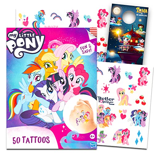 My Little Pony Tattoos Bundle ~ 50 Pcs My Little Pony Temporary Tattoos for Girls with Door Hanger (My Little Pony Party Favors)