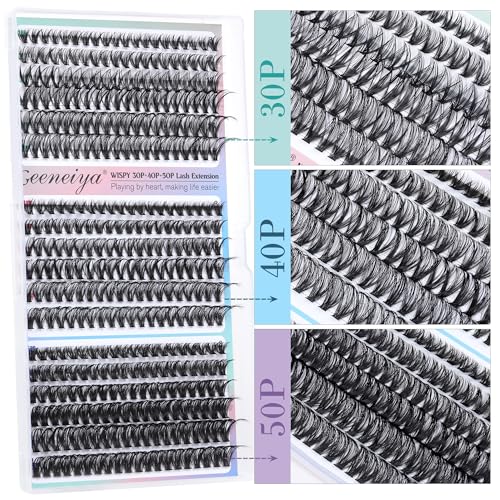 Natural Lash Clusters 8-16MM Wispy Lash Extensions 30D+40D+50D Cluster Eyelash Extensions 360Pcs Wispy Individual Eyelashes by Geeneiya
