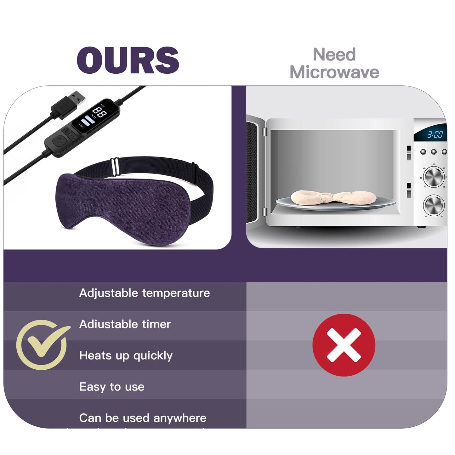 Packve Heated Eye Mask for Dry Eyes with Temperature & Timer Remote, Eye Warm Compress Mask to Unclog Glands Eye Heating Pad for Women Men Relieve Blepharitis, Chalazion, MGD, Stye Syndrome; Purple