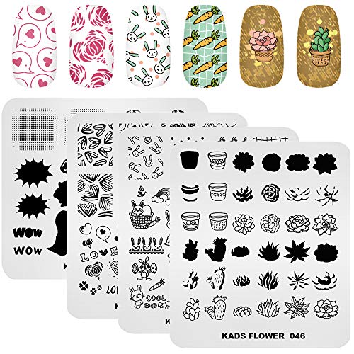 KADS 20pcs Nail Stamp Plates Set - Leaves, Flowers, Animal Nail Art Templates (20 Pcs)