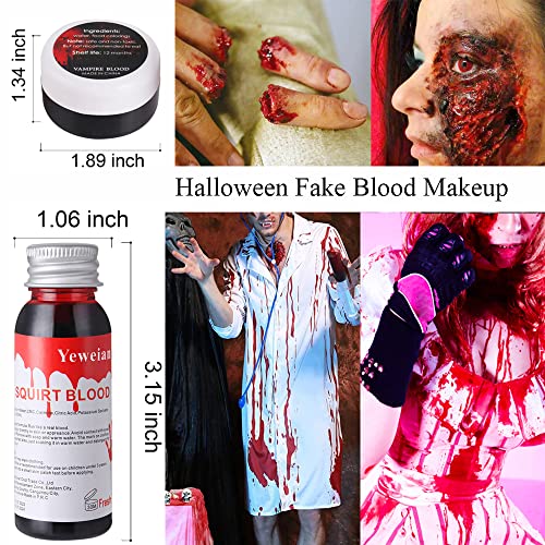 Liquid Latex SFX Makeup Kit, 2.1Oz Latex Liquid with Coagulated Fake Blood Gel, Squirt Blood and Stipple Sponge, Halloween Monster Zombie Clown Makeup for Scald Burn Scar Wound,Cut,Skin Decay