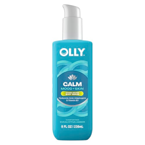 OLLY Calm Body Lotion-Serum with Hyaluronic Acid, Adaptogens & Vitamin B3? Nourishing Cleanser for Skin Barrier Repair, Deep Hydration, Eucalyptus Amber Scent, 8oz