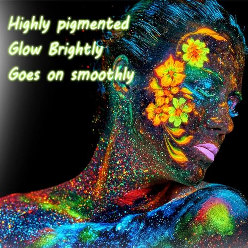 CCbeauty 8 Colors Neon Liquid Face Paint Makeup, Sweatproof, Smudgeproof, Waterproof UV Eye Liner Set, Glow Face Painting Kit for Adults Artist Halloween Christmas Birthday Party